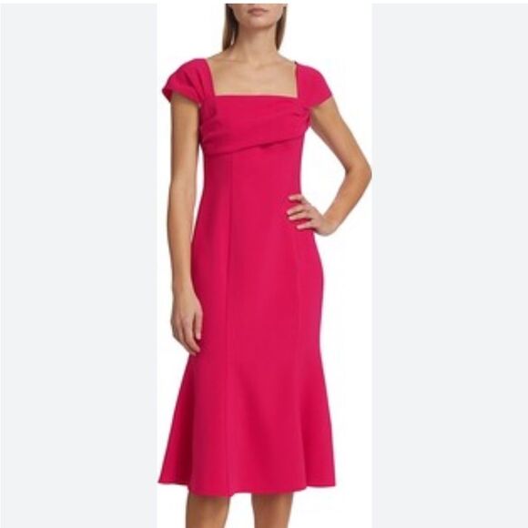Carolina Herrera Square Neck Trumpet Midi Dress With Cap Sleeves NWT 10 $4590 - Picture 3 of 7